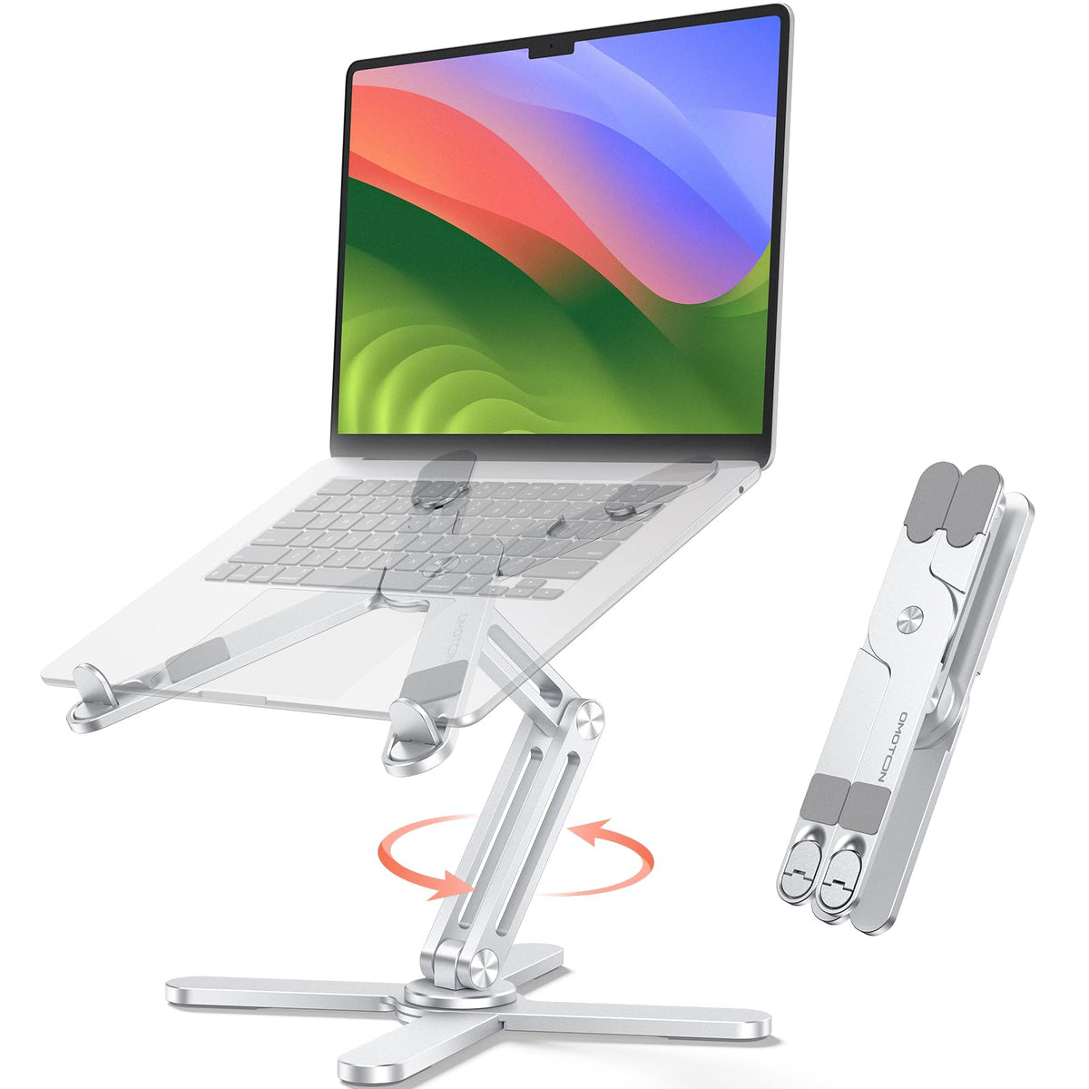 OMOTON 360° Rotating Laptop Stand Riser for Desk, Ergonomic Foldable Computer Stand Adjustable Height Angles for Collaborative Work, Easy Storage Fit Macbooks,All Laptops up to 16 inches