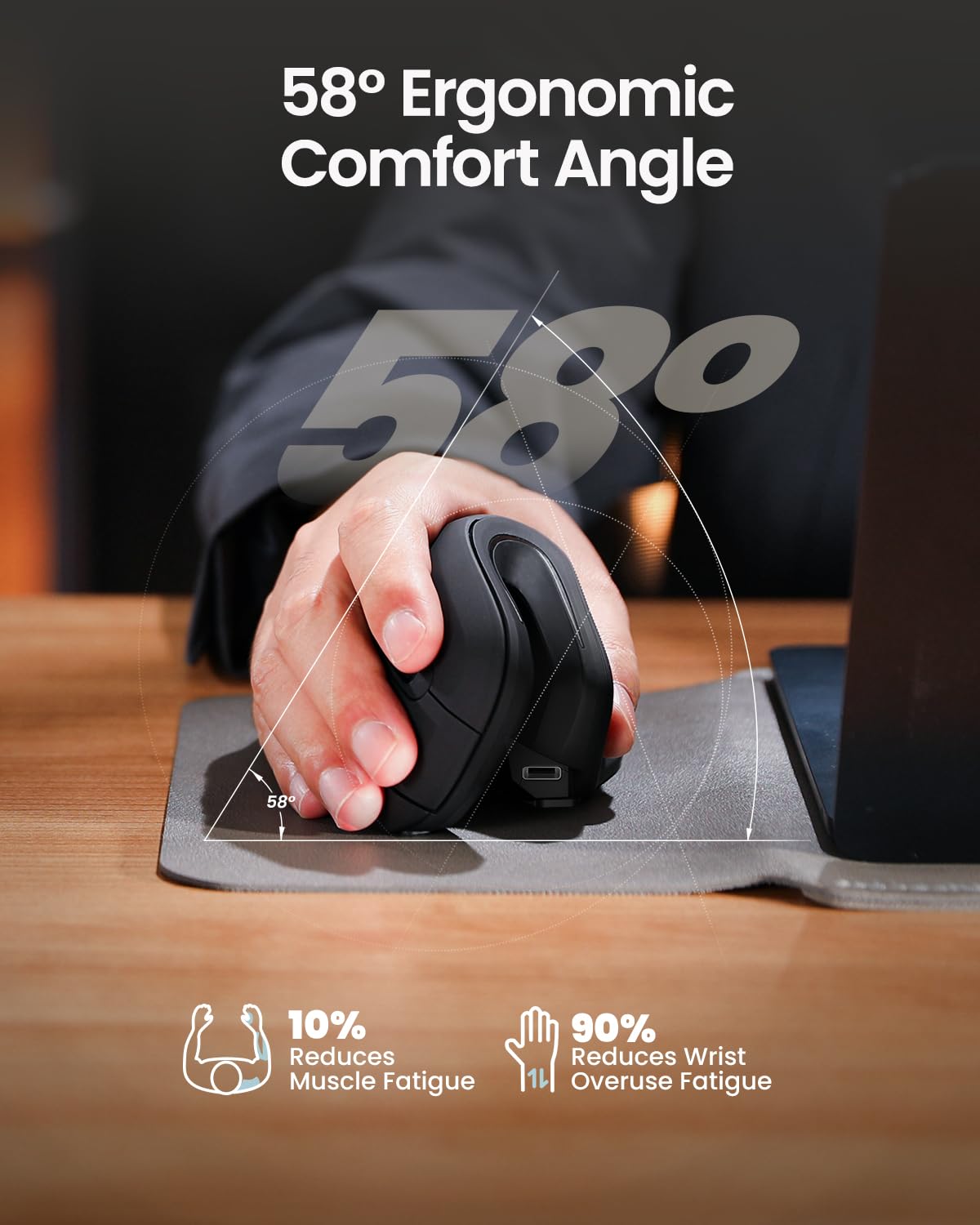ProtoArc Vertical Mouse, EM11 NL Wireless Ergonomic Mouse, Rechargeable Optical Mice with Multi-Device (Bluetooth + Bluetooth + USB Connection), 3 Adjustable DPI for Computer, iPad, Mac, Windows