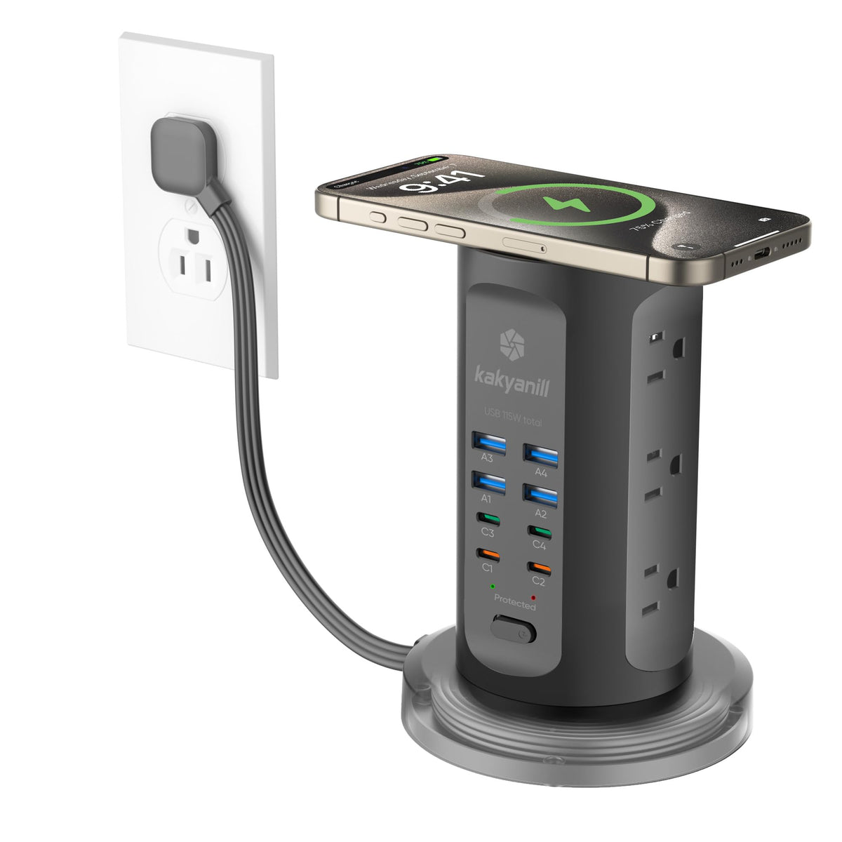 Kakyanill Power Strip Tower with 9 Outlets & 8 USB Ports