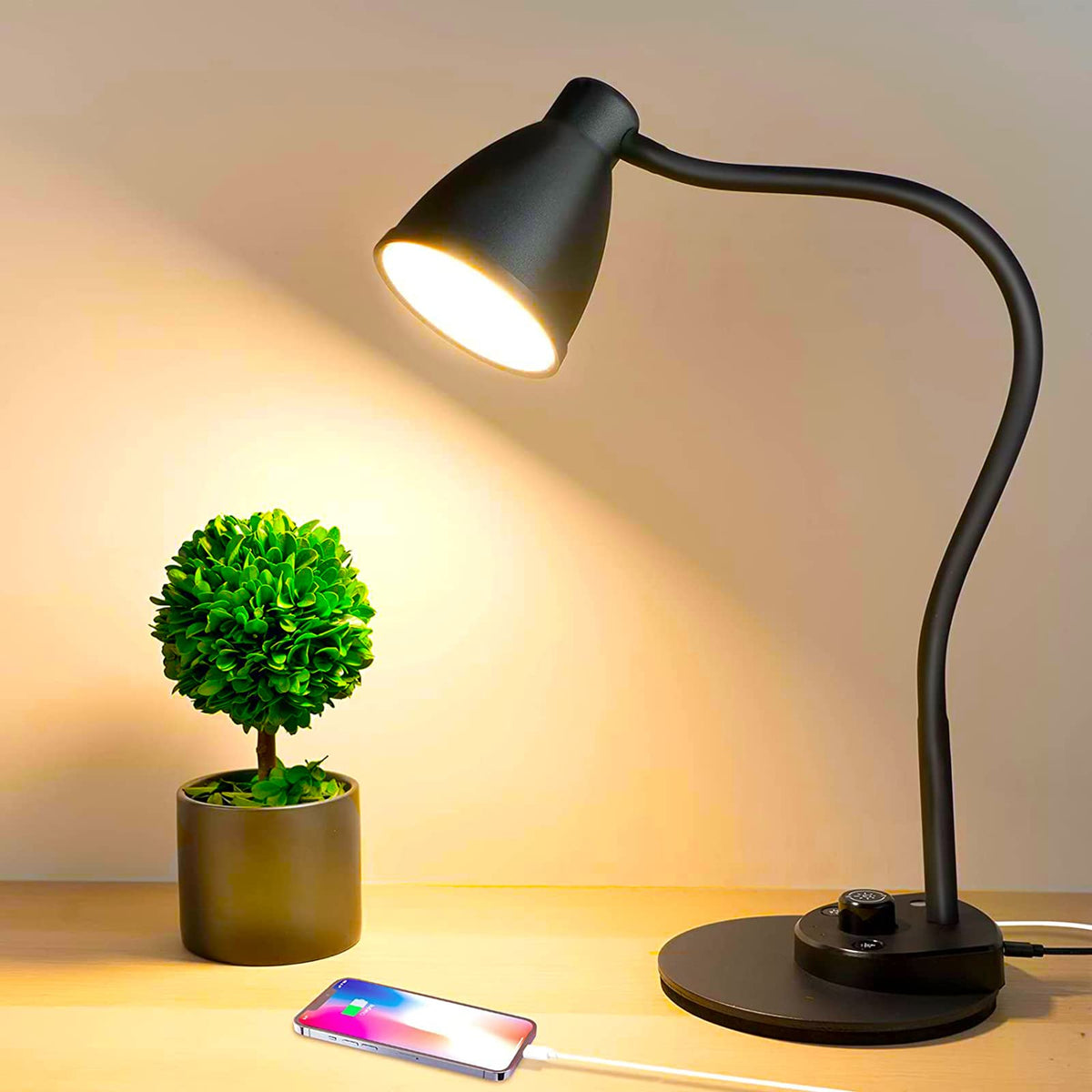 BOHON LED Desk Lamp with USB Charging & 3 Color Modes