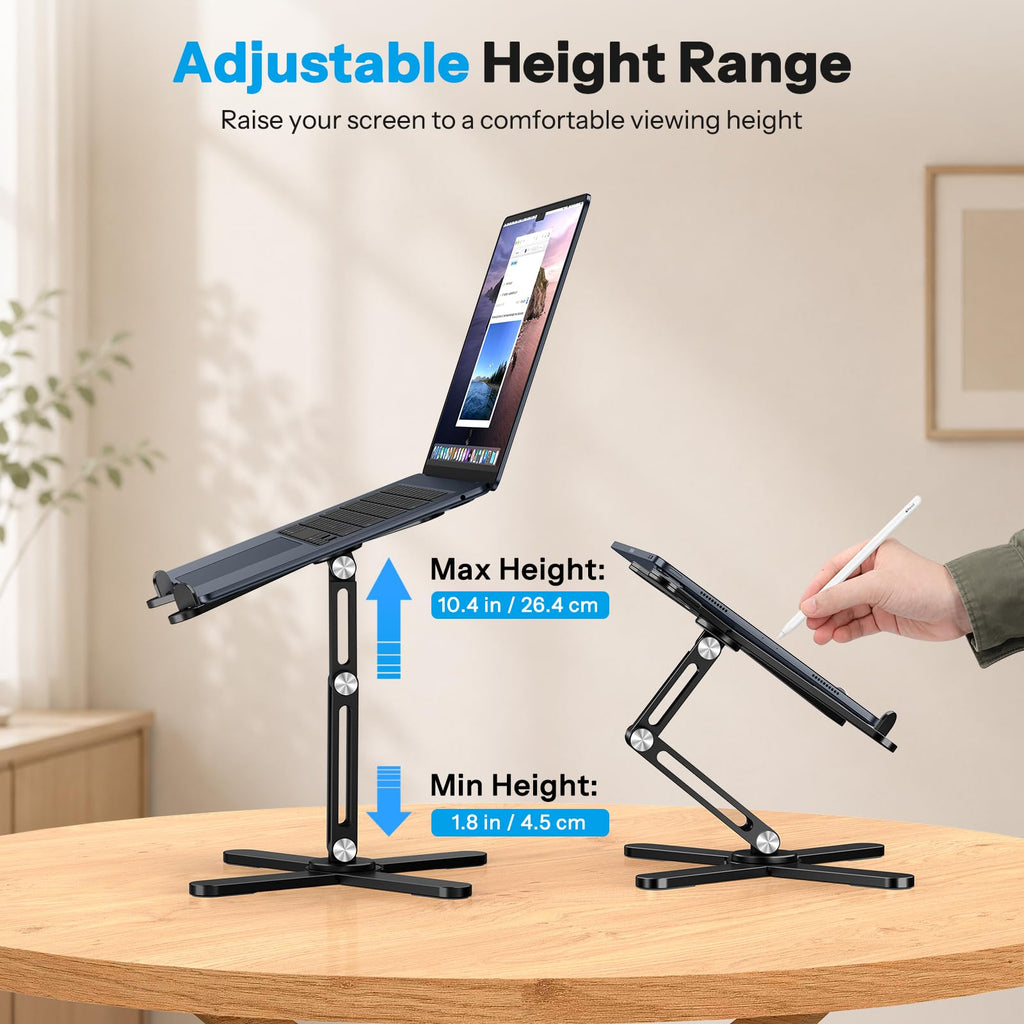 OMOTON 360° Rotating Laptop Stand Riser for Desk, Ergonomic Foldable Computer Stand Adjustable Height Angles for Collaborative Work, Easy Storage Fit Macbooks,All Laptops up to 16 inches