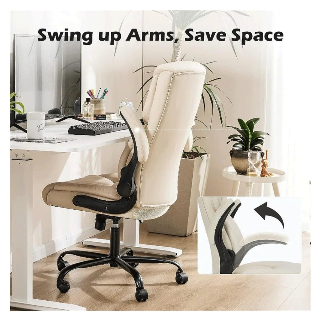 Ergonomic Executive Computer Desk Chairs with Adjustable Flip-up Armrest, PU Leather