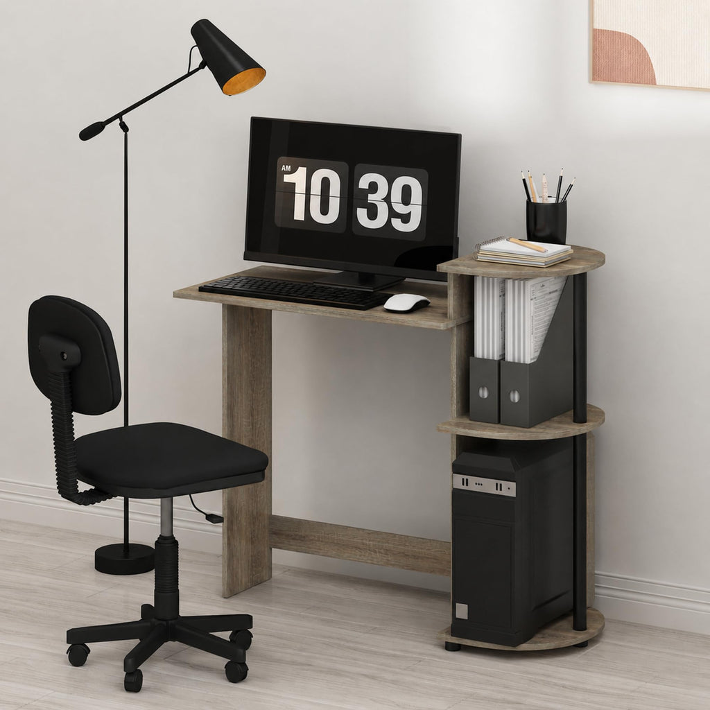 Furinno Compact Computer Desk, Gaming Desk with Shelves, Office Desk with Book Shelf