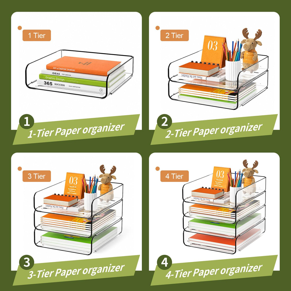 FANXIYQ 4-Tier Acrylic Paper Tray Desk Organizer