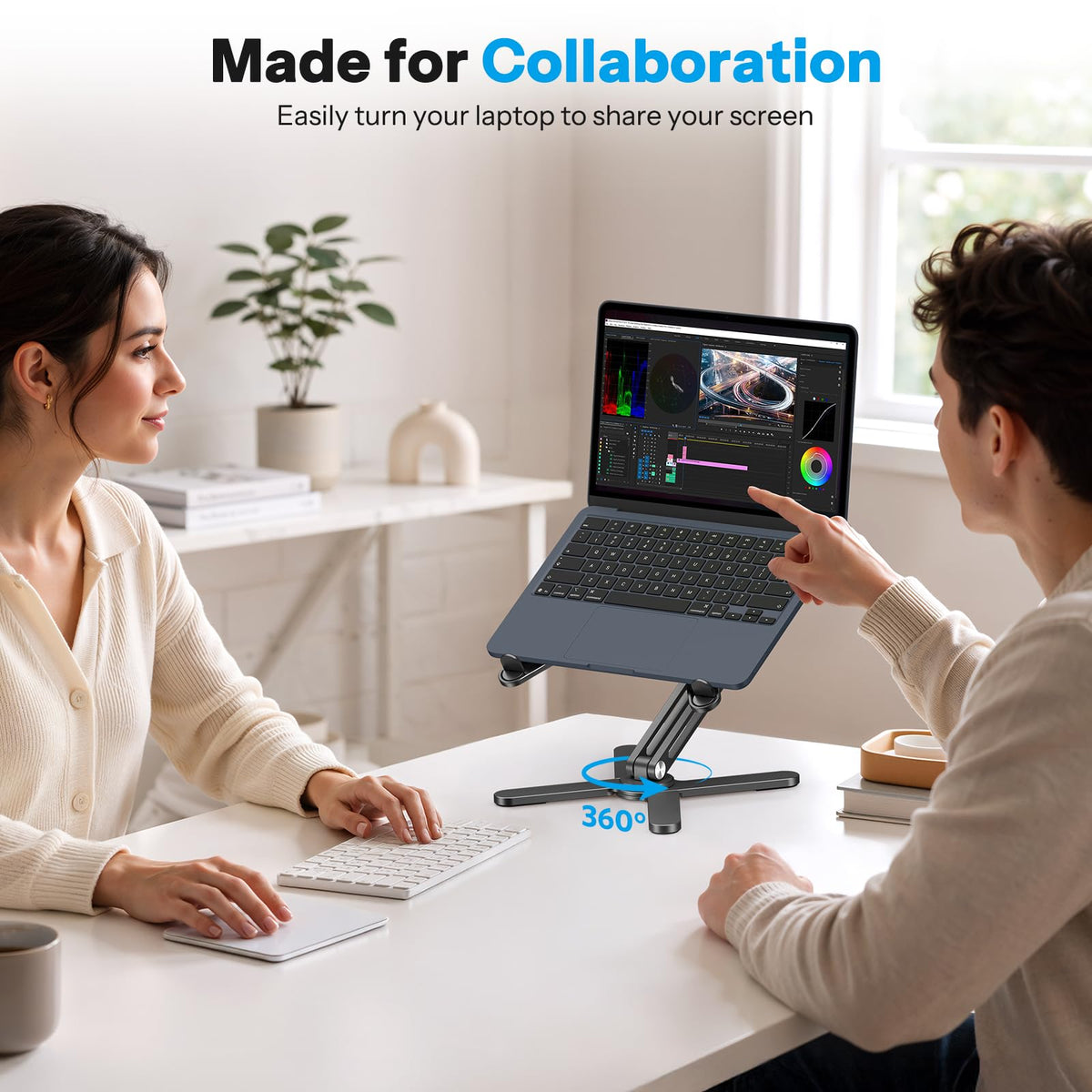 OMOTON 360° Rotating Laptop Stand Riser for Desk, Ergonomic Foldable Computer Stand Adjustable Height Angles for Collaborative Work, Easy Storage Fit Macbooks,All Laptops up to 16 inches