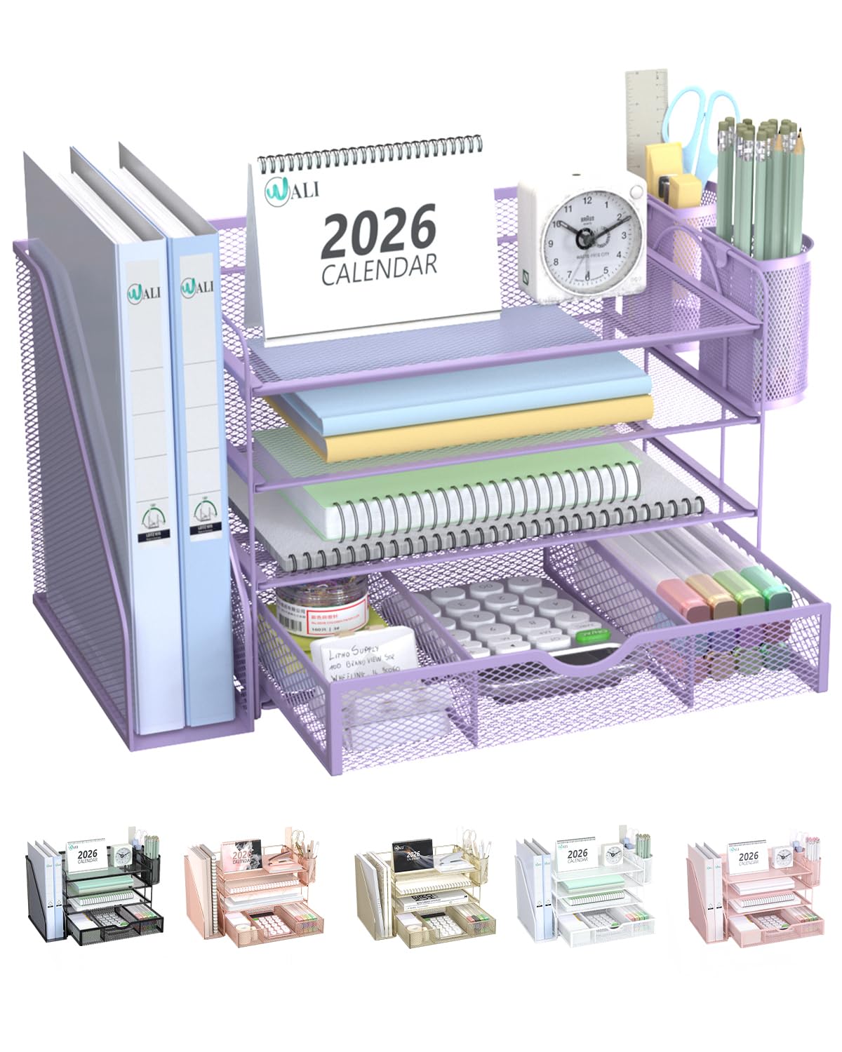 WALI Desk Organizer with Drawer, Pen Holder & Storage Compartments