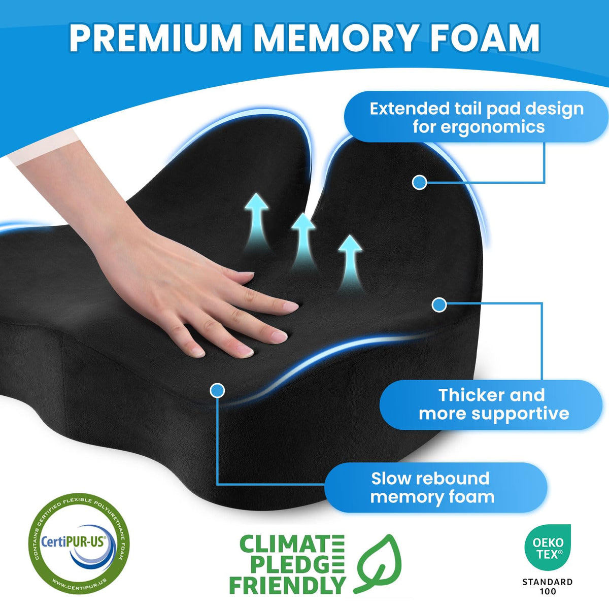 CushZone Memory Foam Seat Cushion for Office Chairs