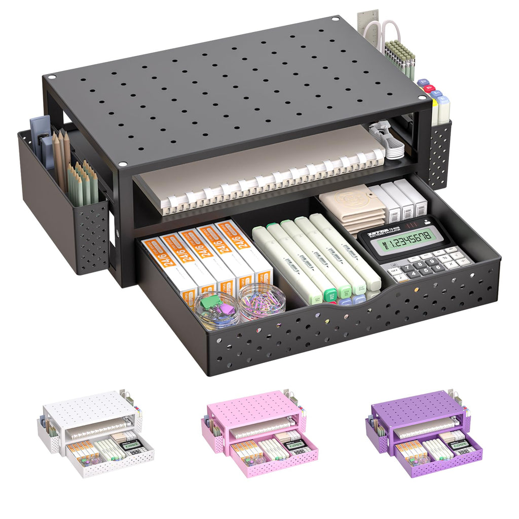 WALI Desk Organizer with Drawer, Pen Holder & Storage Compartments
