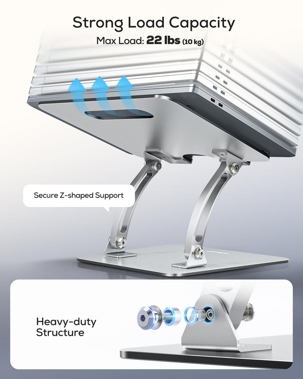 Nulaxy Large Heavy Duty Laptop Stand for Desk, Ergonomic Height Angle Adjustable Laptop Riser Holder Compatible with 10-17" Laptop Notebook Computer