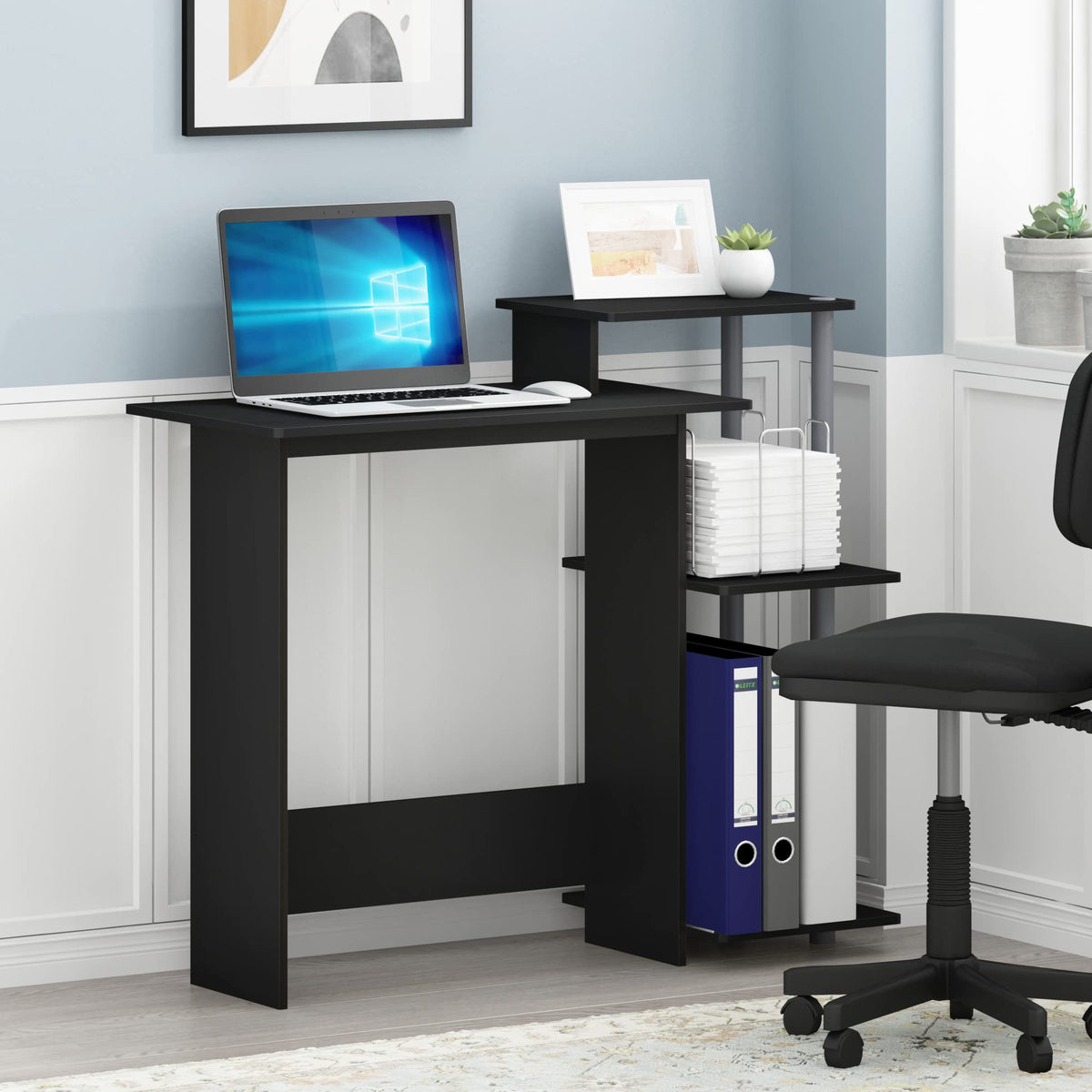 Furinno Compact Computer Desk, Gaming Desk with Shelves, Office Desk with Book Shelf