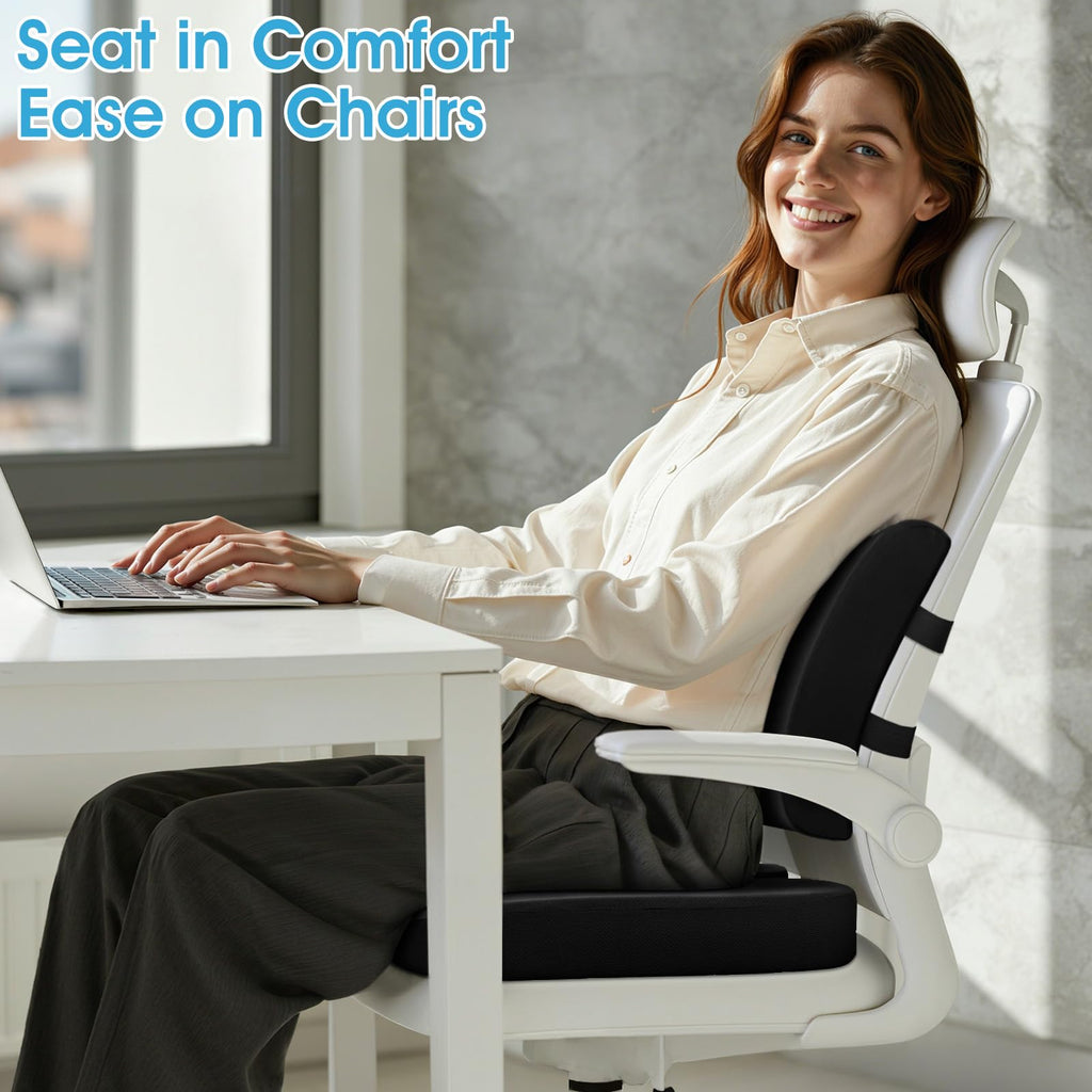 CushZone Memory Foam Seat & Lumbar Support Cushion Set