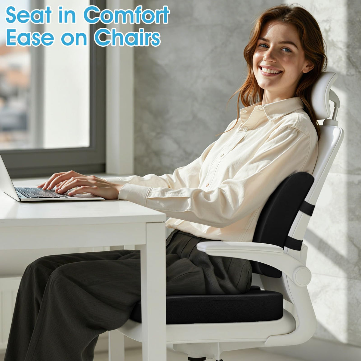 CushZone Memory Foam Seat & Lumbar Support Cushion Set