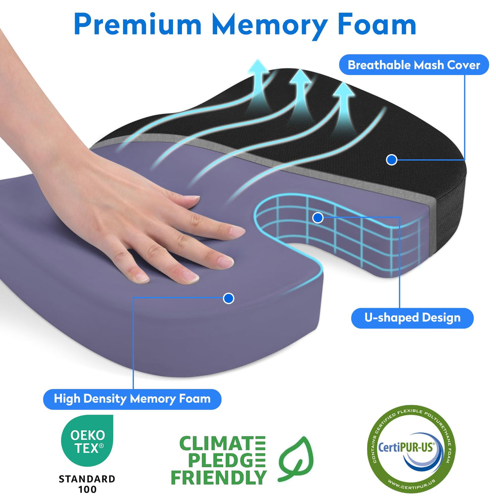 CushZone Memory Foam Seat Cushion for Office, Car & Wheelchair