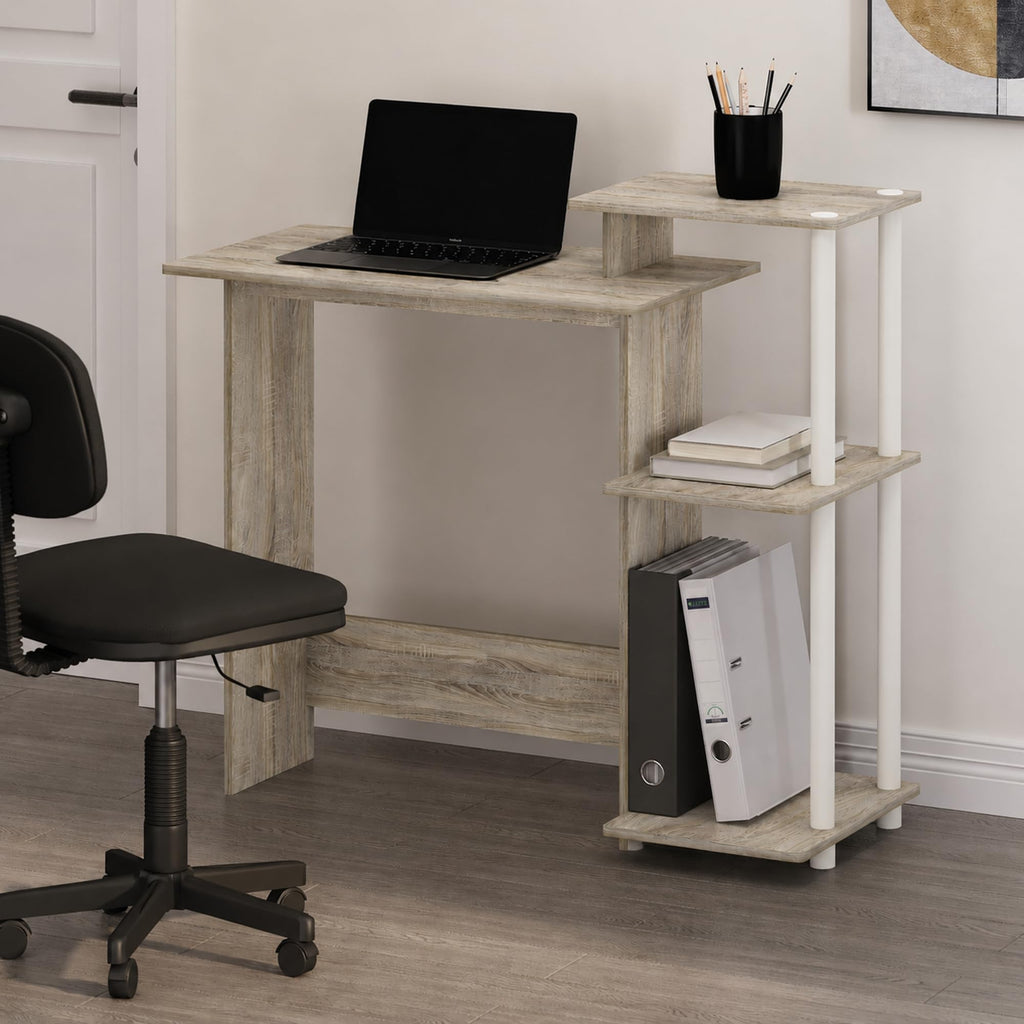 Furinno Compact Computer Desk, Gaming Desk with Shelves, Office Desk with Book Shelf