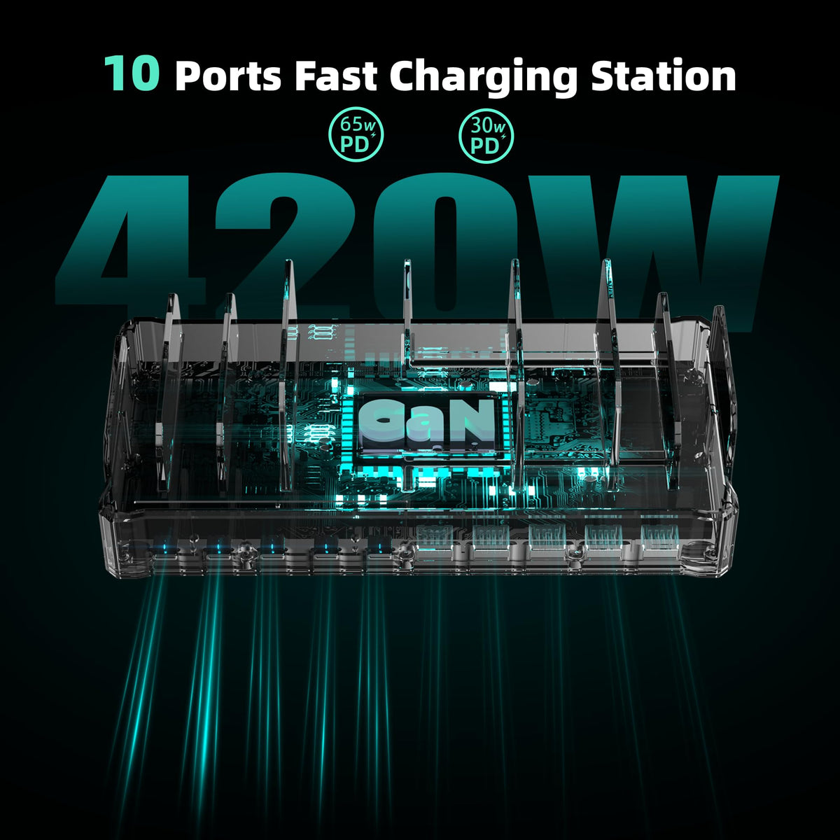 320W Charging Station for Multiple Devices, Zobirez 10-Port USB C Fast Charger Stations for MacBook, iPhone, Android Cell Phone, iPad, Tablet Family Multi-Device Organizer Charging Dock