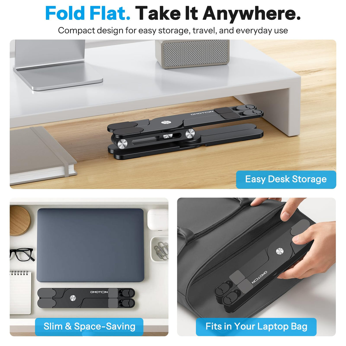 OMOTON 360° Rotating Laptop Stand Riser for Desk, Ergonomic Foldable Computer Stand Adjustable Height Angles for Collaborative Work, Easy Storage Fit Macbooks,All Laptops up to 16 inches