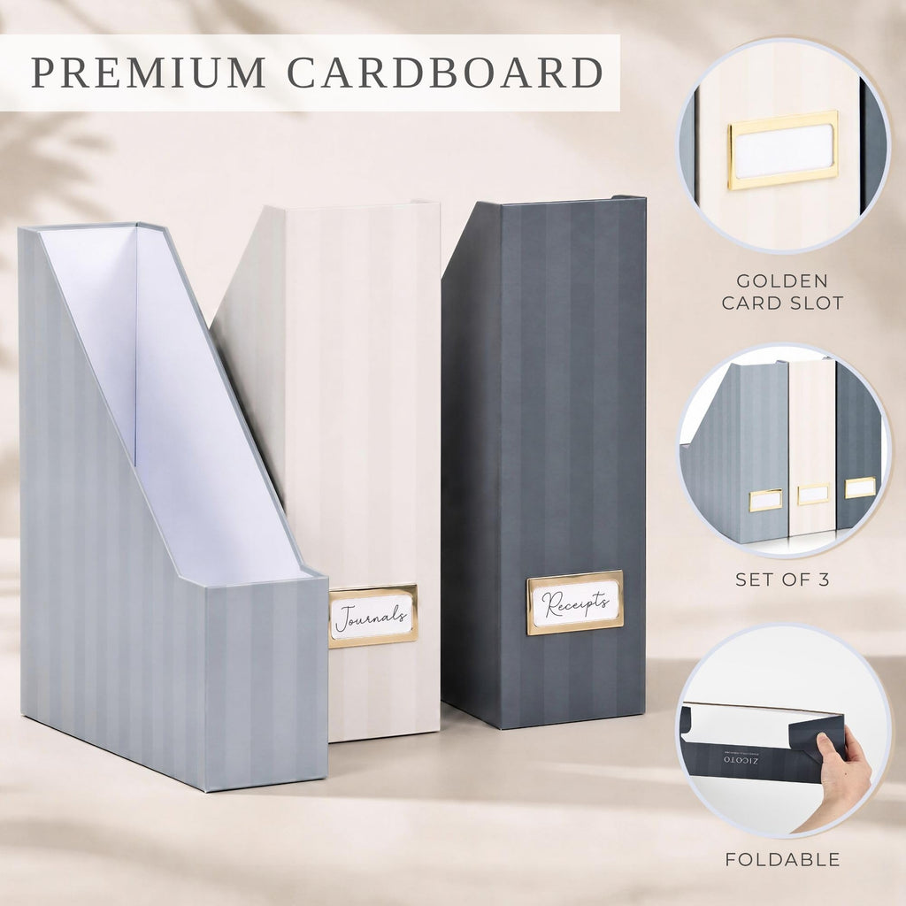 3-Piece Magazine File Holder Set for Desk & Shelves