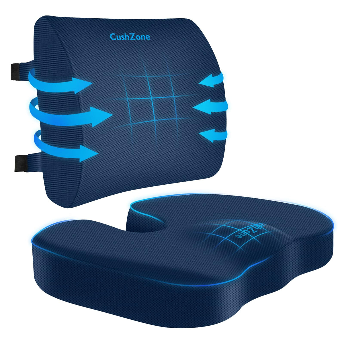 CushZone Memory Foam Seat & Lumbar Support Cushion Set