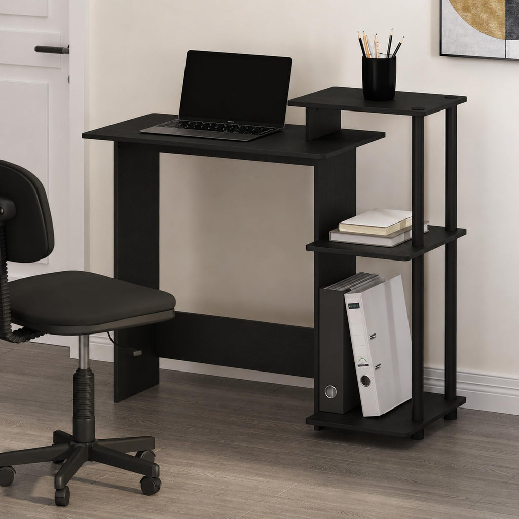 Furinno Compact Computer Desk, Gaming Desk with Shelves, Office Desk with Book Shelf