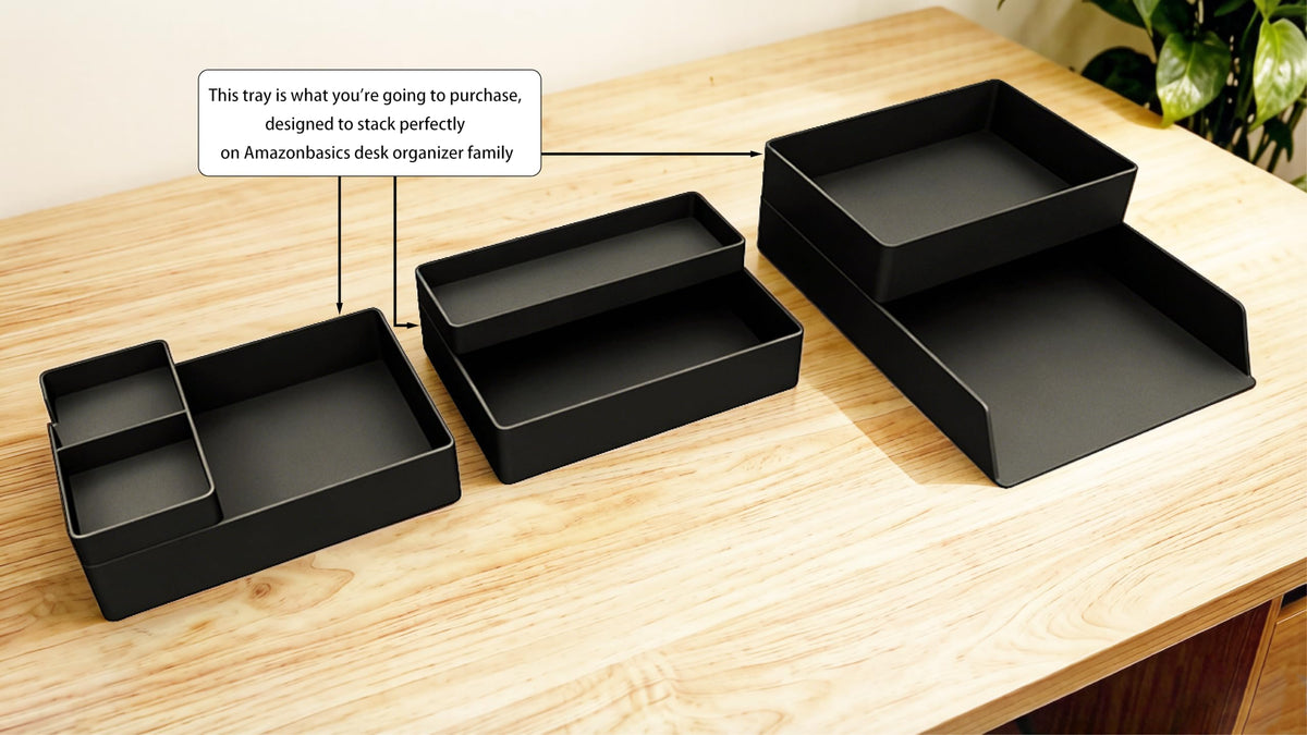 Plastic Desk Organizer with Storage Trays & Pen Holder