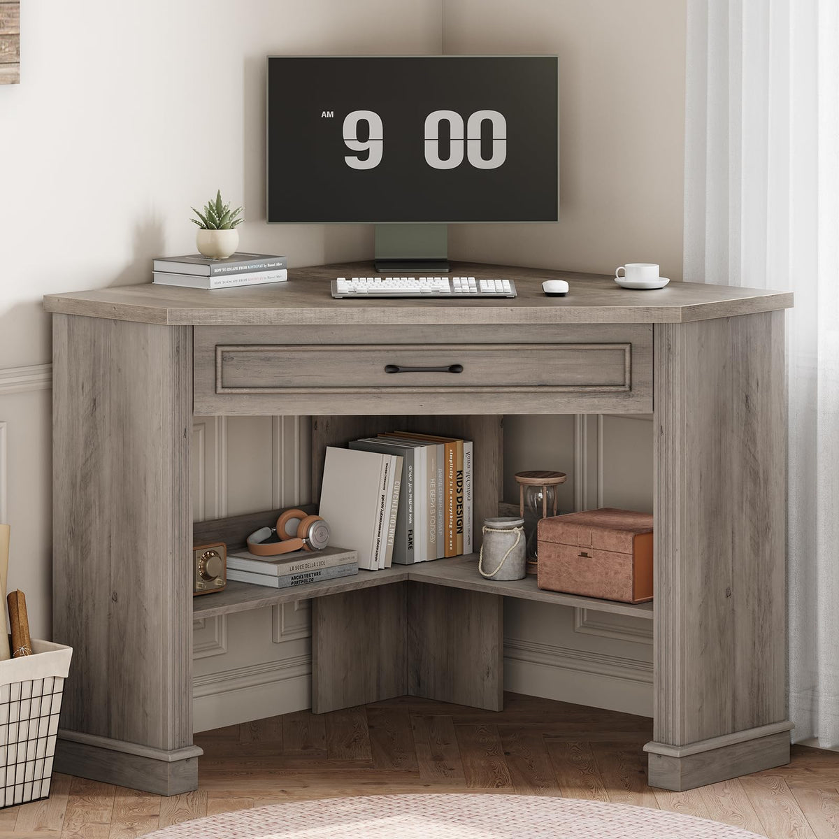 SEDETA Corner Computer Desk with Drawers & Storage Shelves