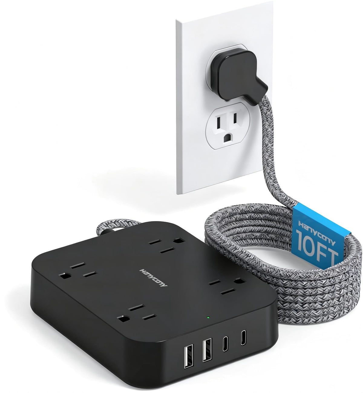 Flat Plug Power Strip with 4 USB Ports, 2 USB-C & 4 Outlets