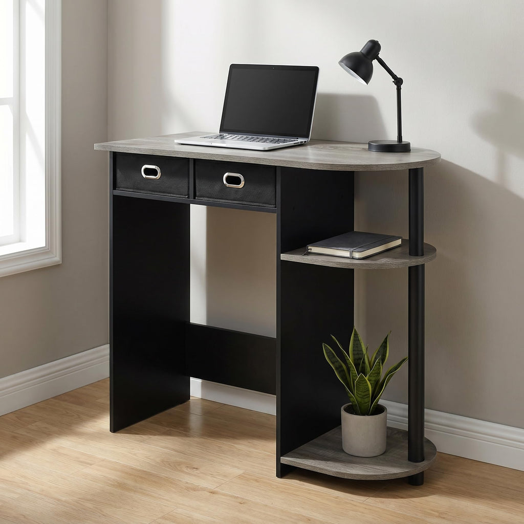 Furinno Compact Computer Desk, Gaming Desk with Shelves, Office Desk with Book Shelf