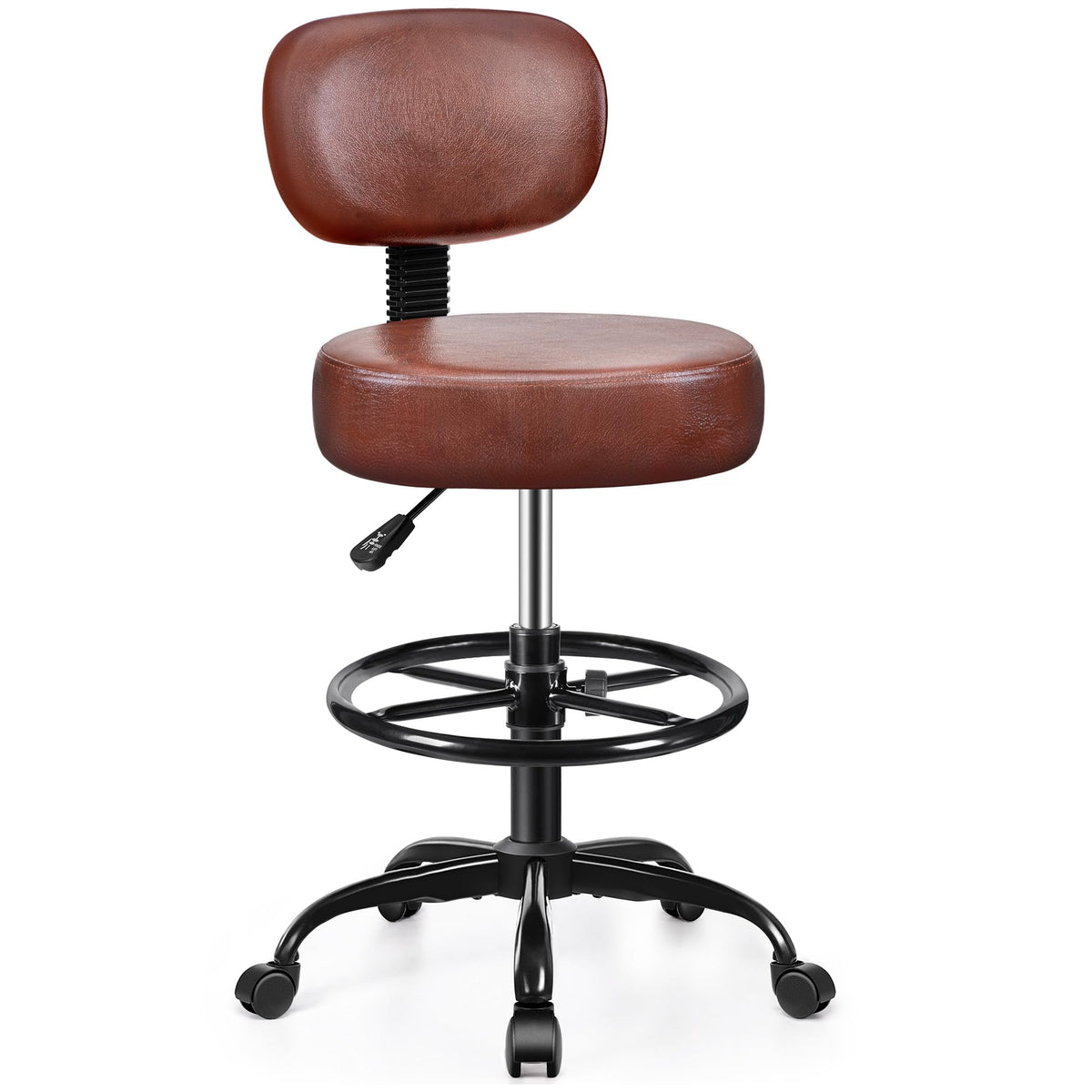 Brick Attic Drafting Chair with Backrest – Adjustable Foot Rest Rolling Stool with Wheels
