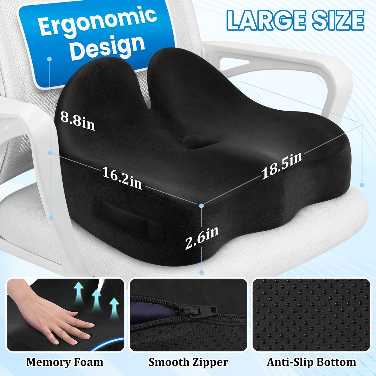 CushZone Memory Foam Seat Cushion for Office Chairs