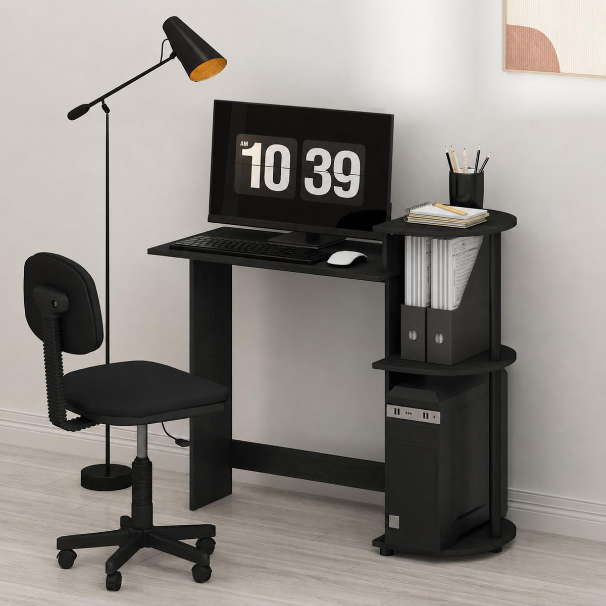 Furinno Compact Computer Desk, Gaming Desk with Shelves, Office Desk with Book Shelf