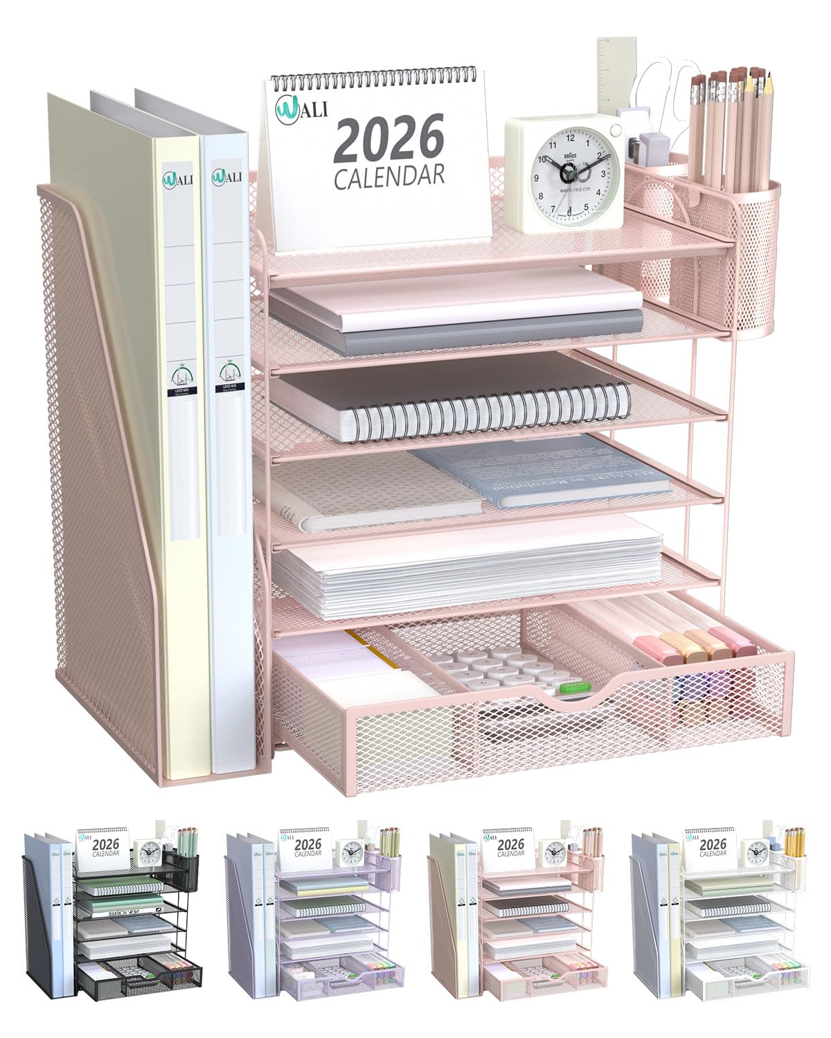 WALI Desk Organizer with Drawer, Pen Holder & Storage Compartments