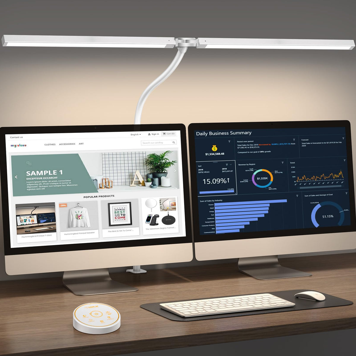24W Dual-Monitor LED Desk Lamp with Clamp & 5 Color Modes