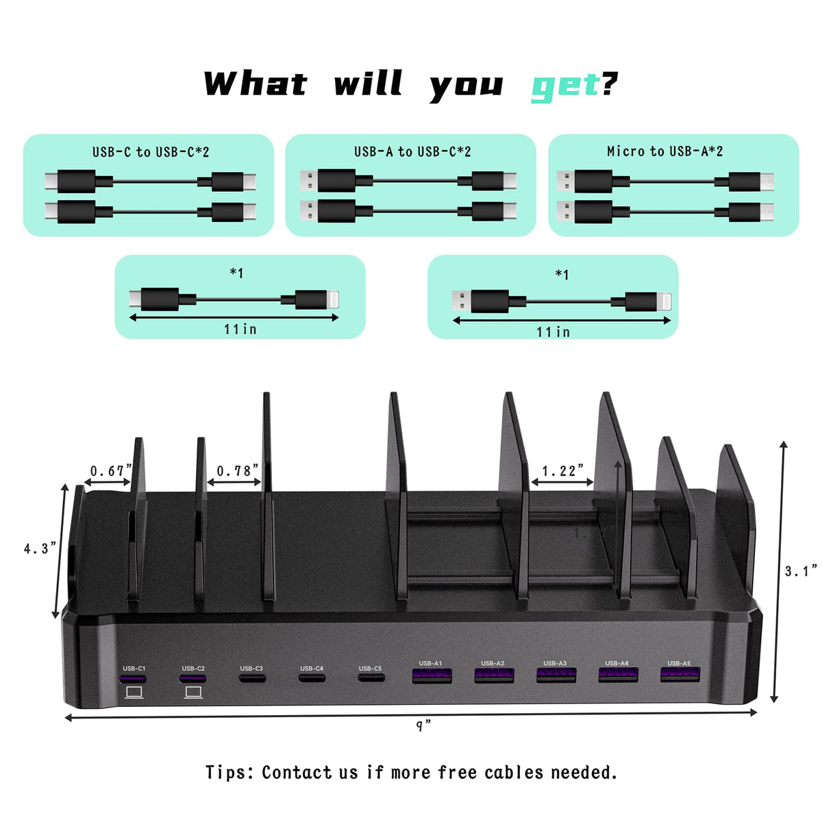 320W Charging Station for Multiple Devices, Zobirez 10-Port USB C Fast Charger Stations for MacBook, iPhone, Android Cell Phone, iPad, Tablet Family Multi-Device Organizer Charging Dock