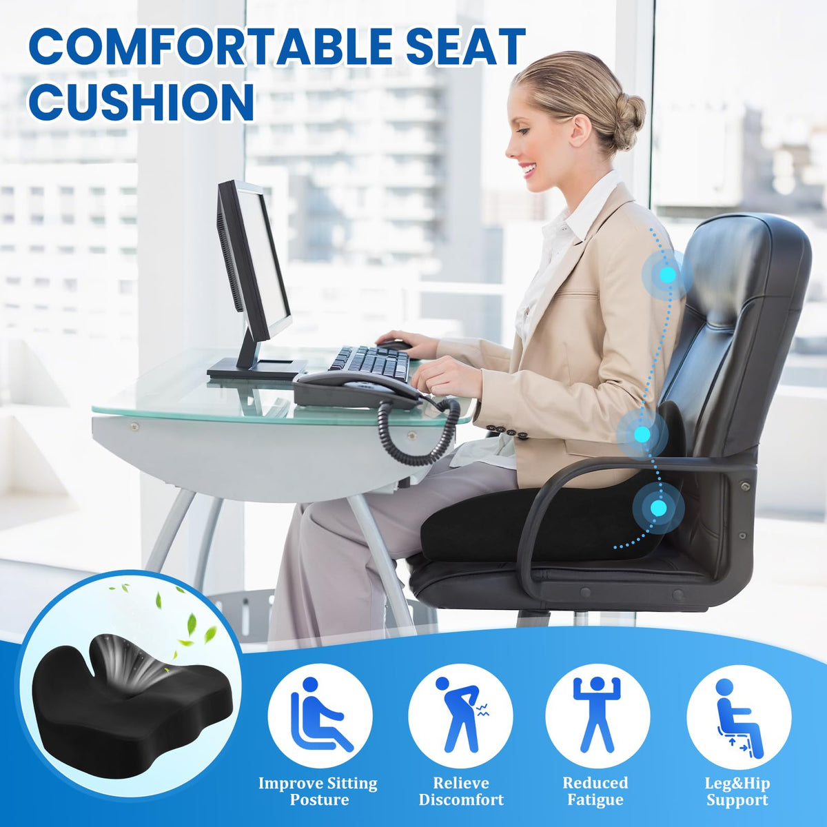 CushZone Memory Foam Seat Cushion for Office Chairs