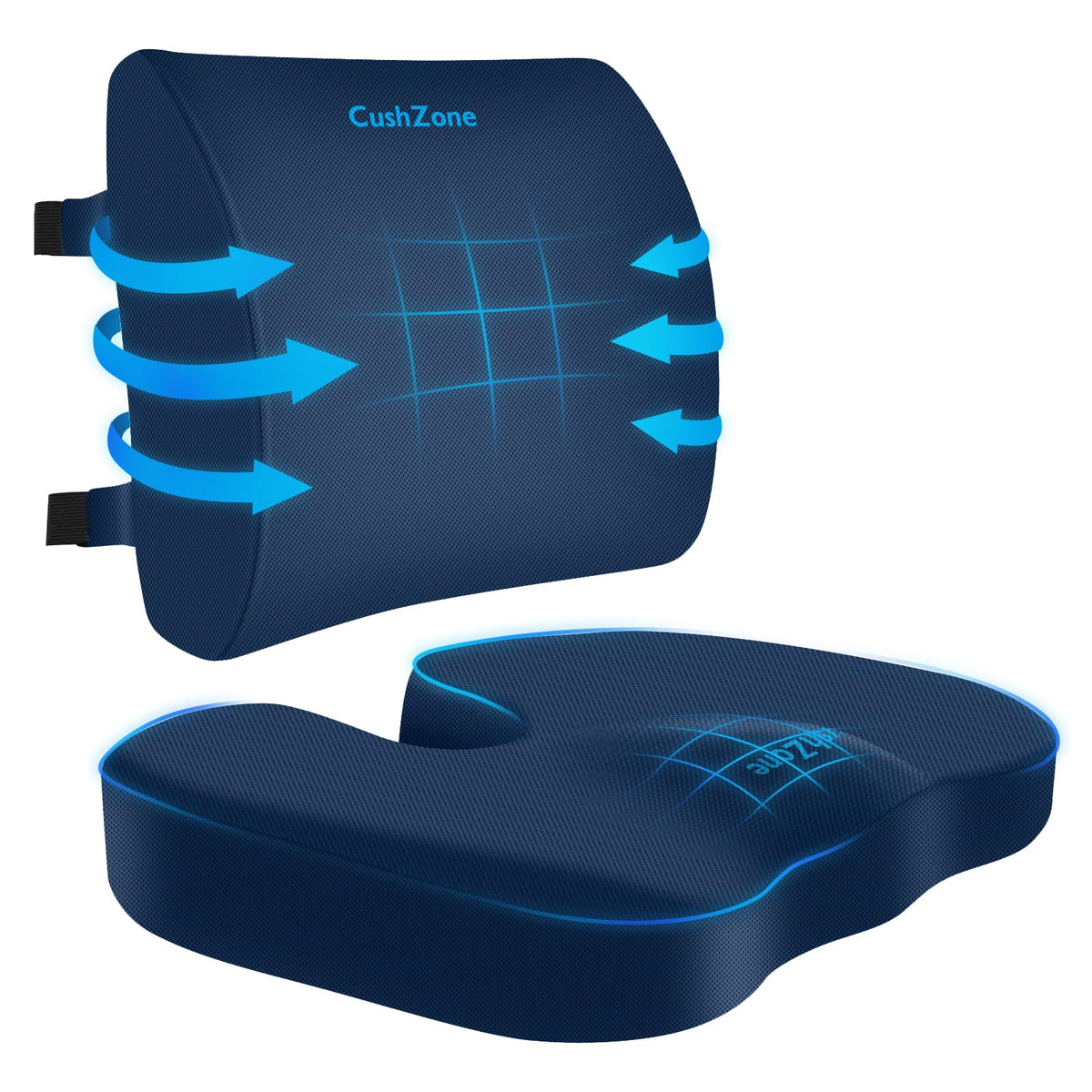 CushZone Memory Foam Seat & Lumbar Support Cushion Set