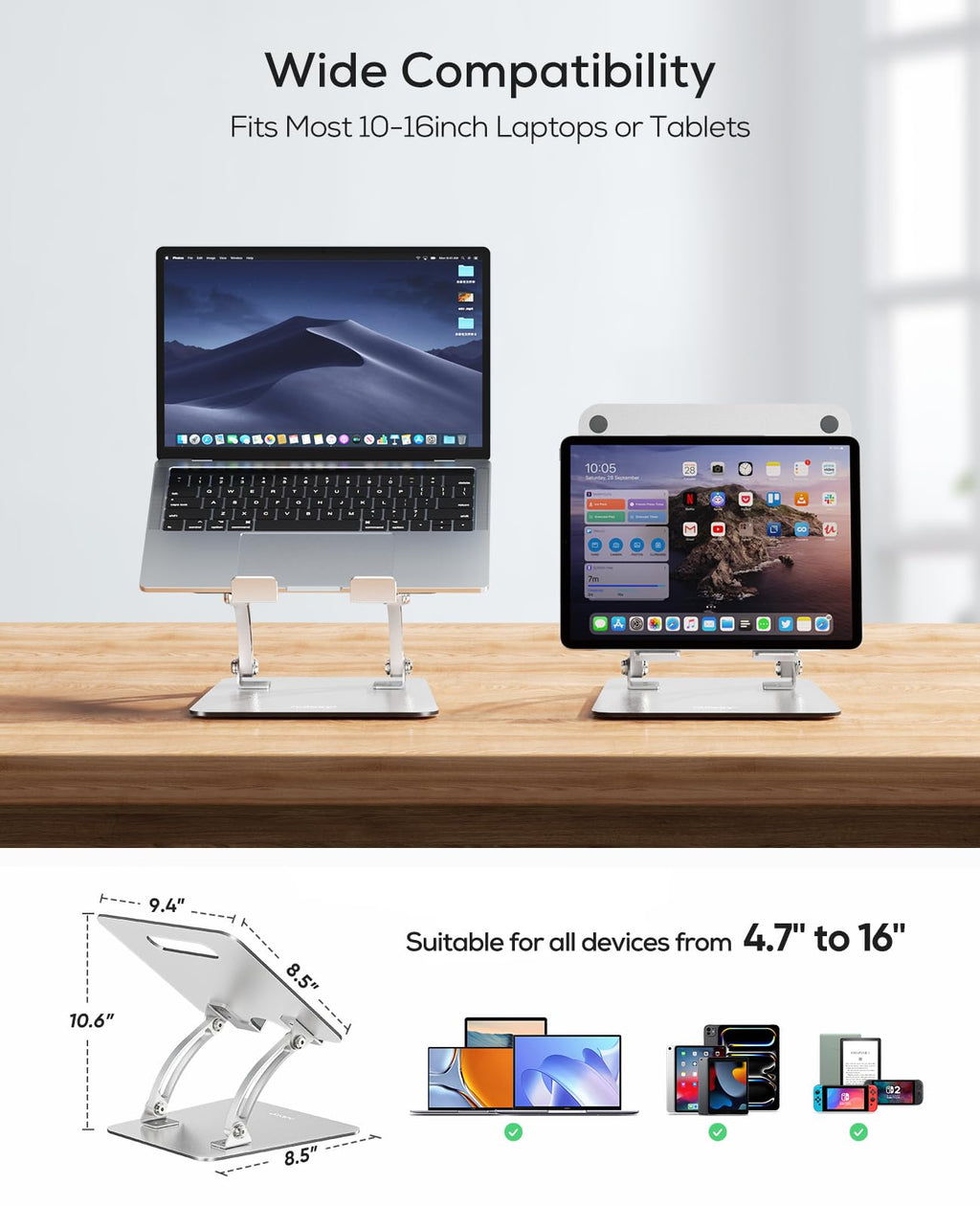 Nulaxy Large Heavy Duty Laptop Stand for Desk, Ergonomic Height Angle Adjustable Laptop Riser Holder Compatible with 10-17" Laptop Notebook Computer