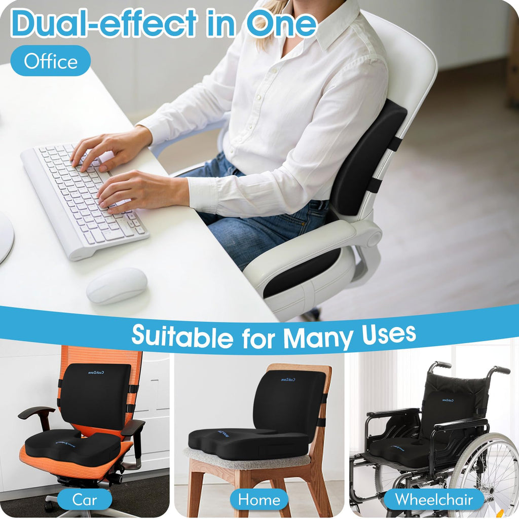 CushZone Memory Foam Seat & Lumbar Support Cushion Set