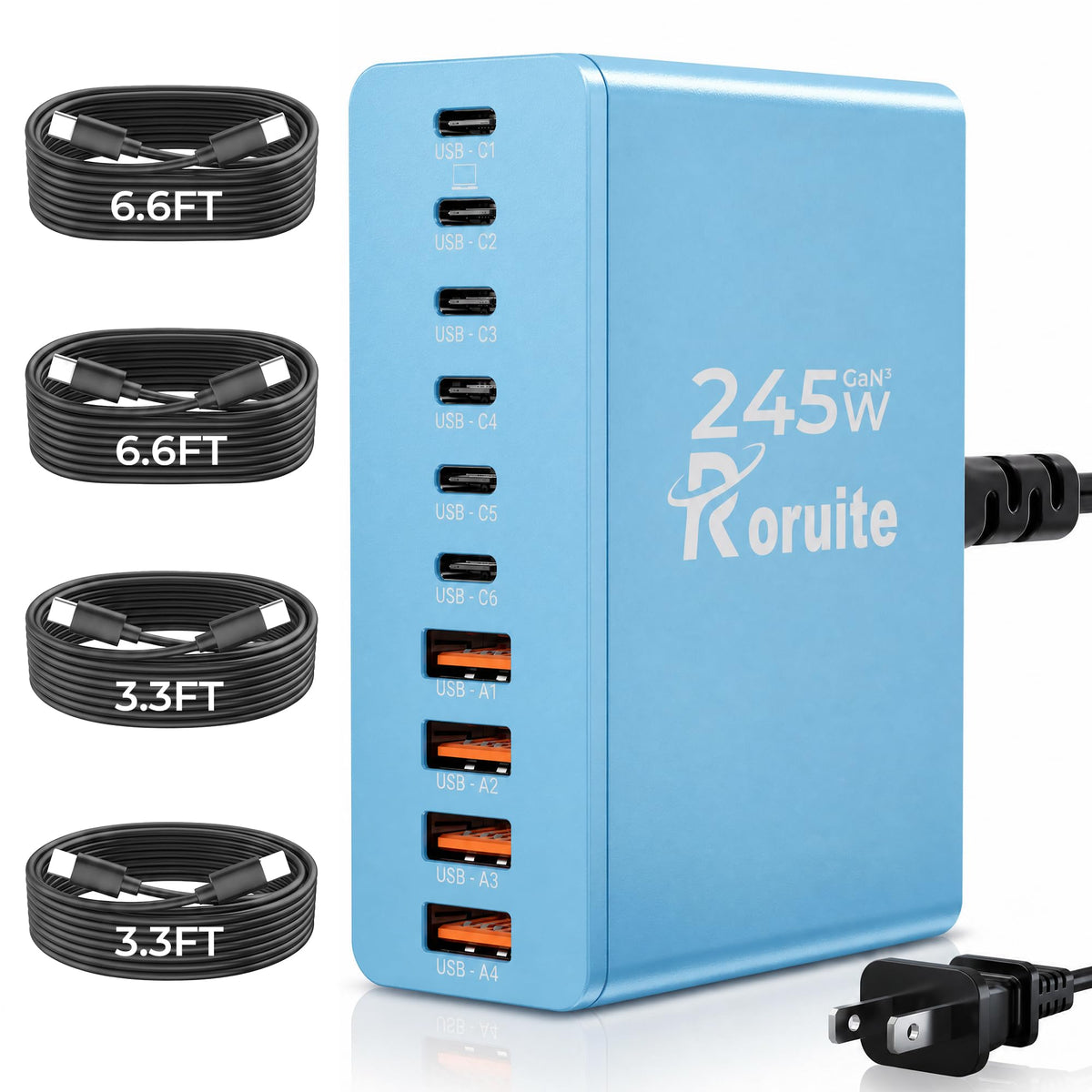 200W 10-Port GaN USB-C Charging Station for Multiple Devices