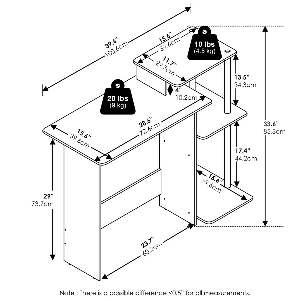 Furinno Compact Computer Desk with Shelves & Storage
