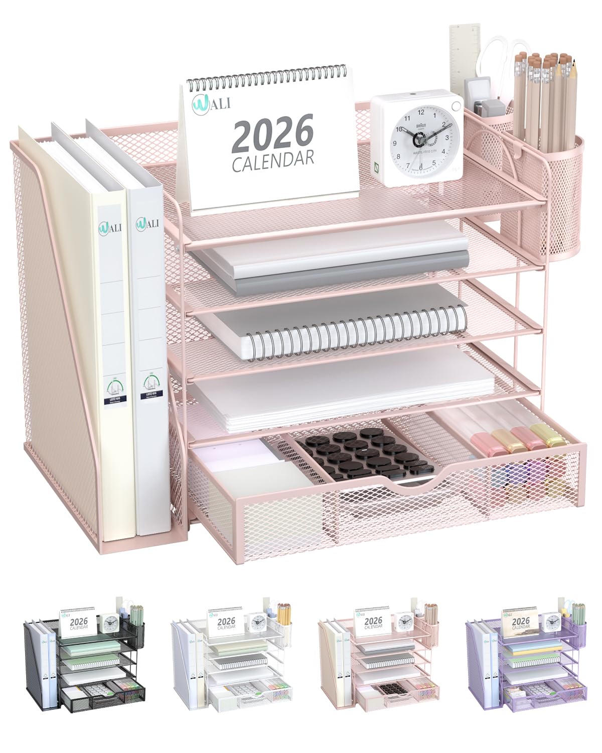 WALI Desk Organizer with Drawer, Pen Holder & Storage Compartments