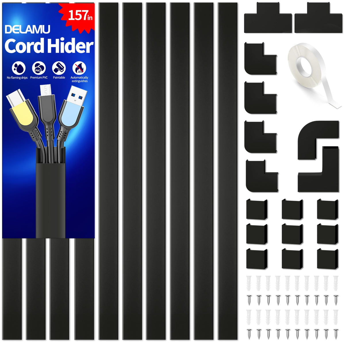 Delamu Paintable Cord Cover Raceway Kit for Cable Management