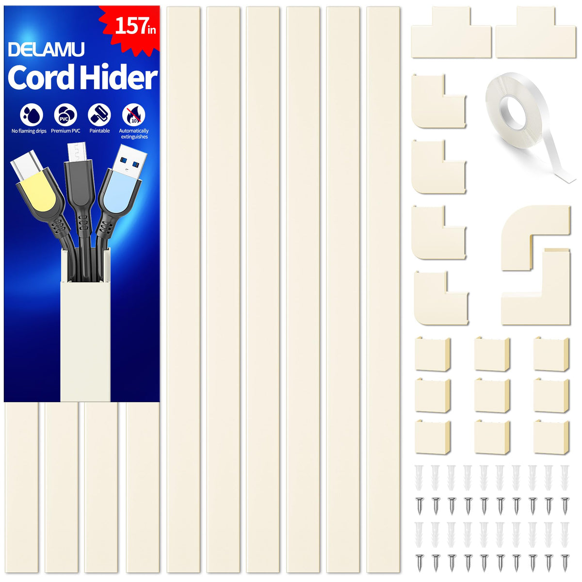 Delamu Paintable Cord Cover Raceway Kit for Cable Management