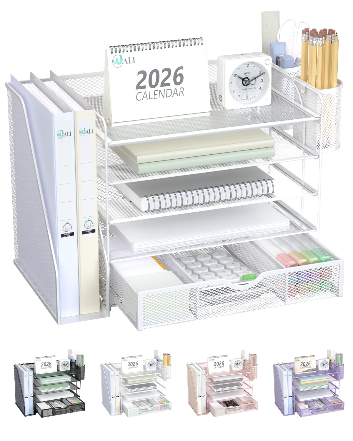 WALI Desk Organizer with Drawer, Pen Holder & Storage Compartments