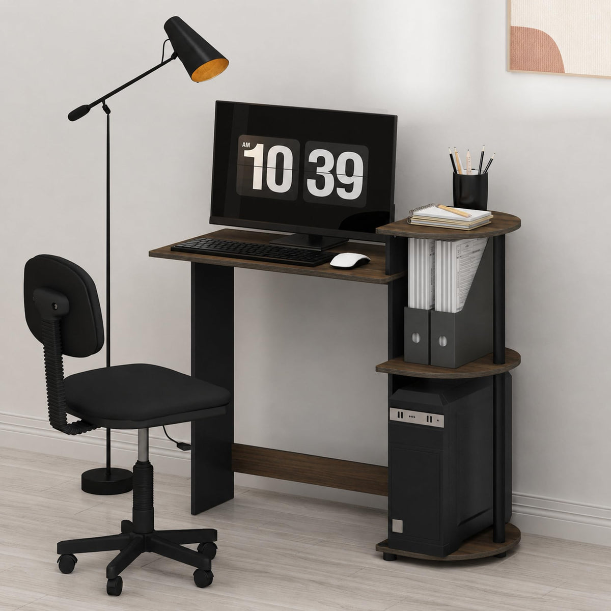 Furinno Compact Computer Desk, Gaming Desk with Shelves, Office Desk with Book Shelf