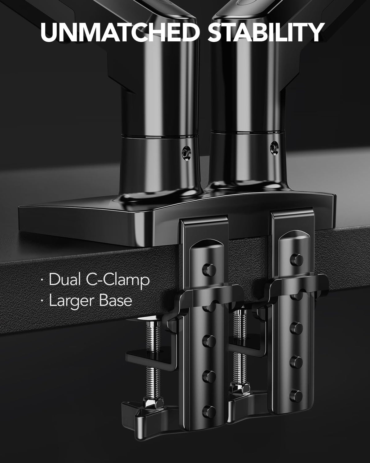 HUANUO Dual Monitor Stand - Full Adjustable Monitor Desk Mount Swivel Vesa Bracket with C Clamp, Grommet Mounting Base for 13 to 32 Inch Computer Screens - Each Arm Holds 4.4 to 19.8lbs