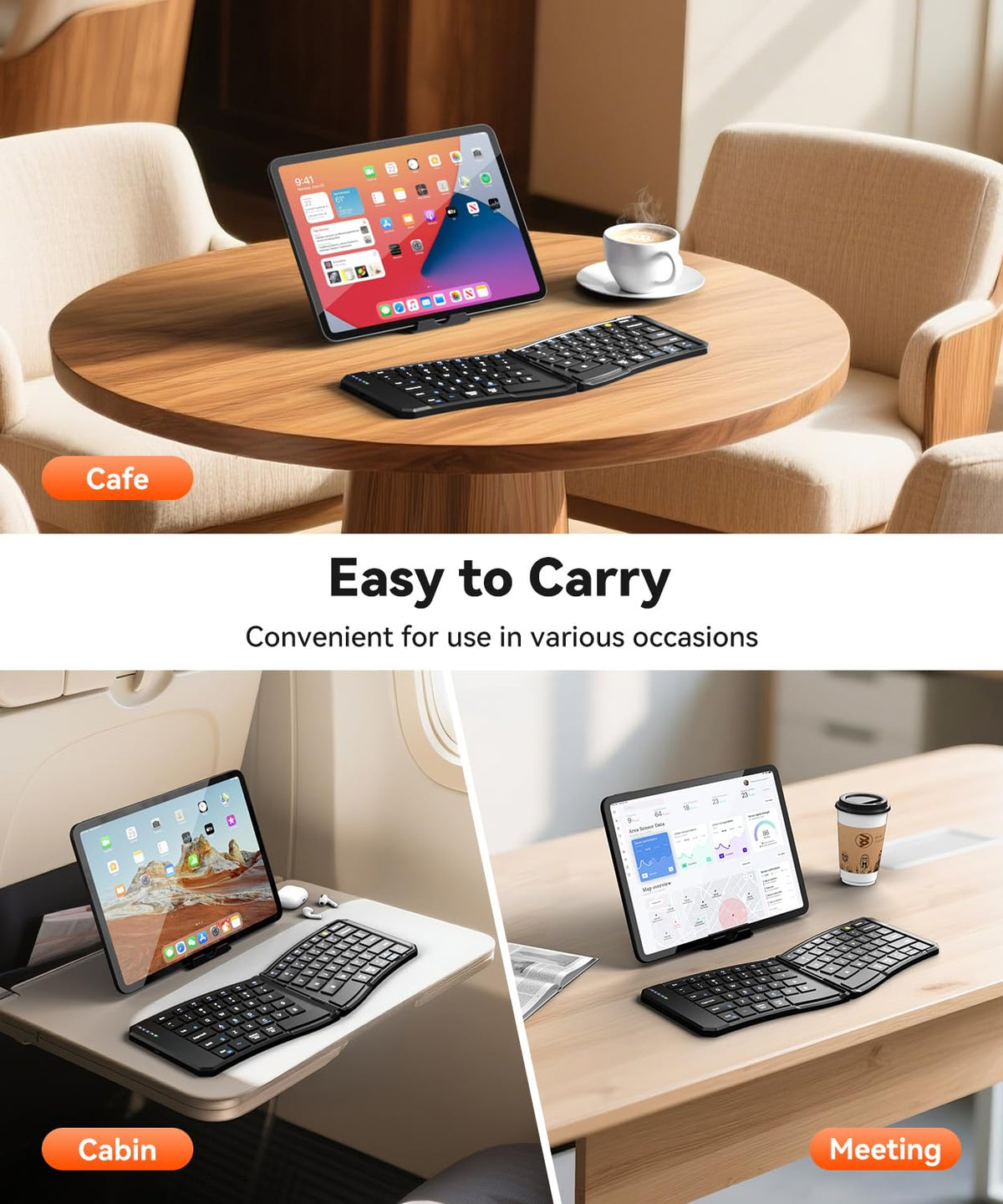 Omikamo Foldable Keyboard, Portable Folding Travel Bluetooth Keyboard for Business and Travel, Dual-Mode Ultra Slim Wireless Keyboards for Windows, iOS, Android, Use on the Leg