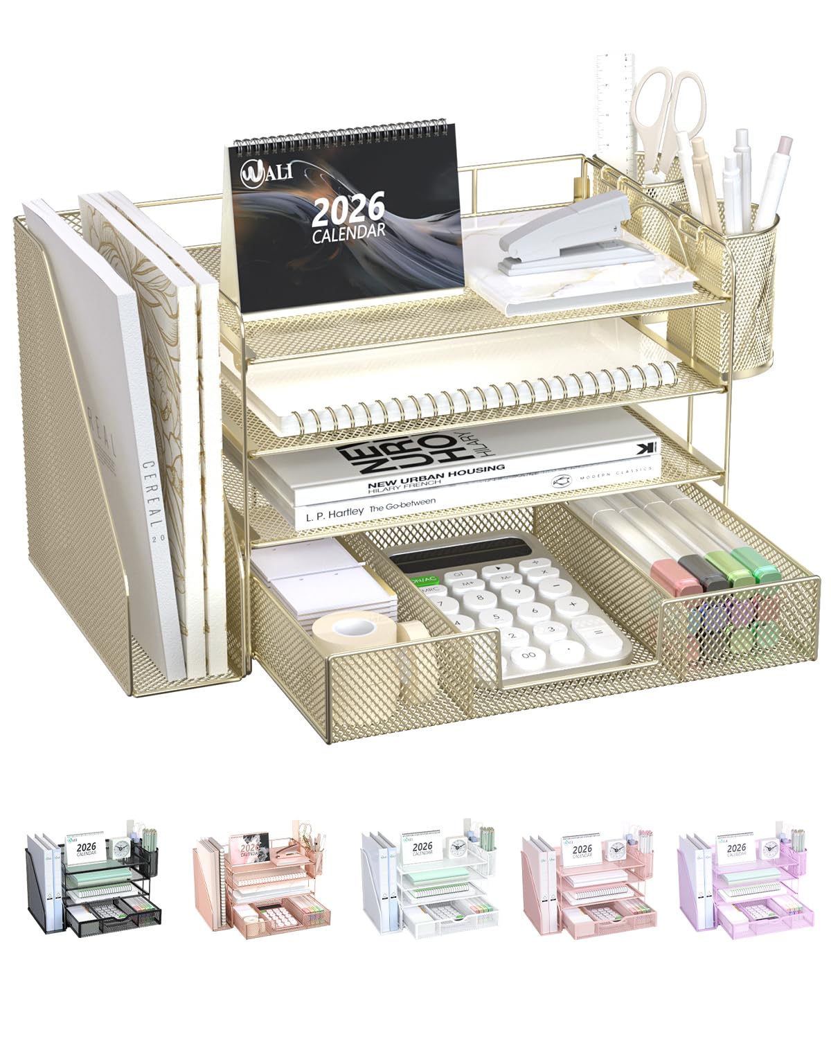 WALI Desk Organizer with Drawer, Pen Holder & Storage Compartments