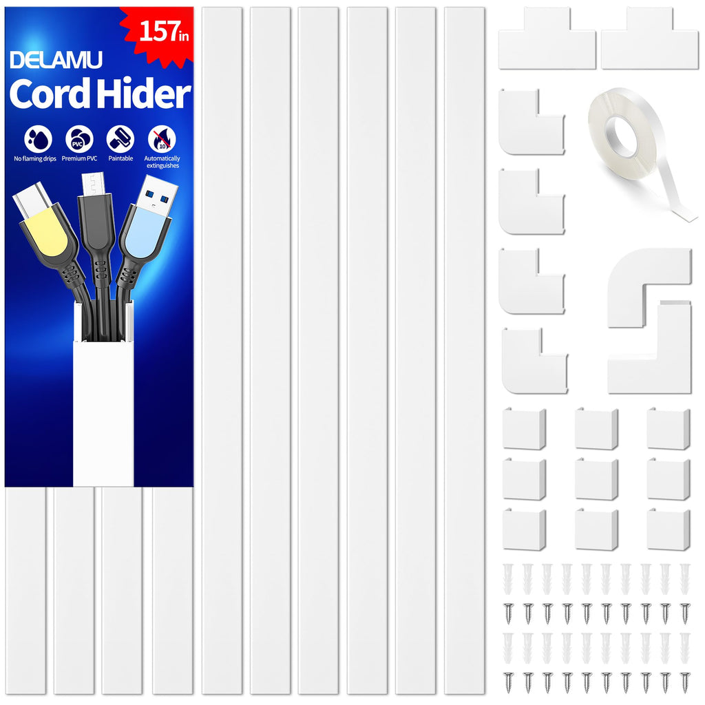 Delamu Paintable Cord Cover Raceway Kit for Cable Management