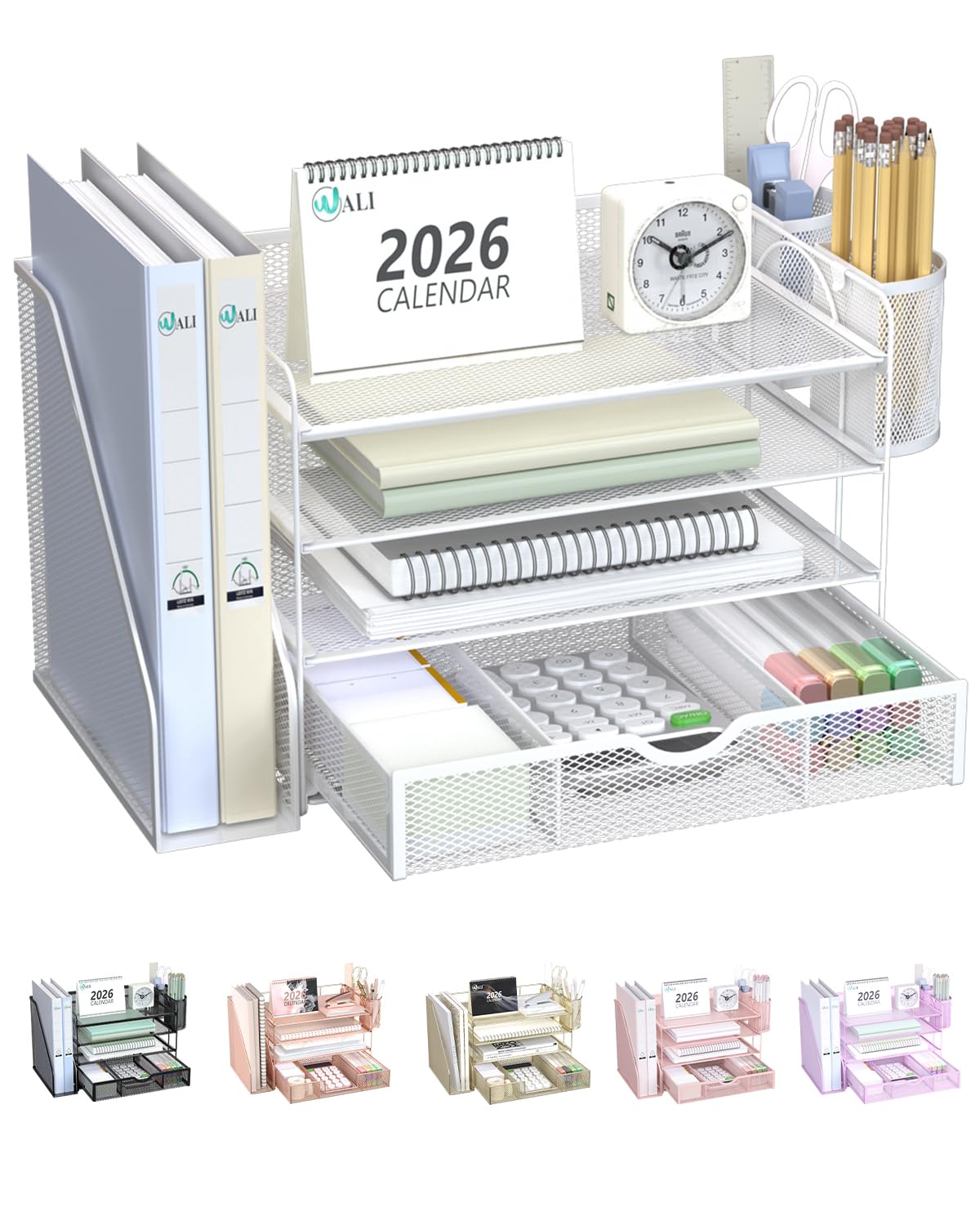 WALI Desk Organizer with Drawer, Pen Holder & Storage Compartments