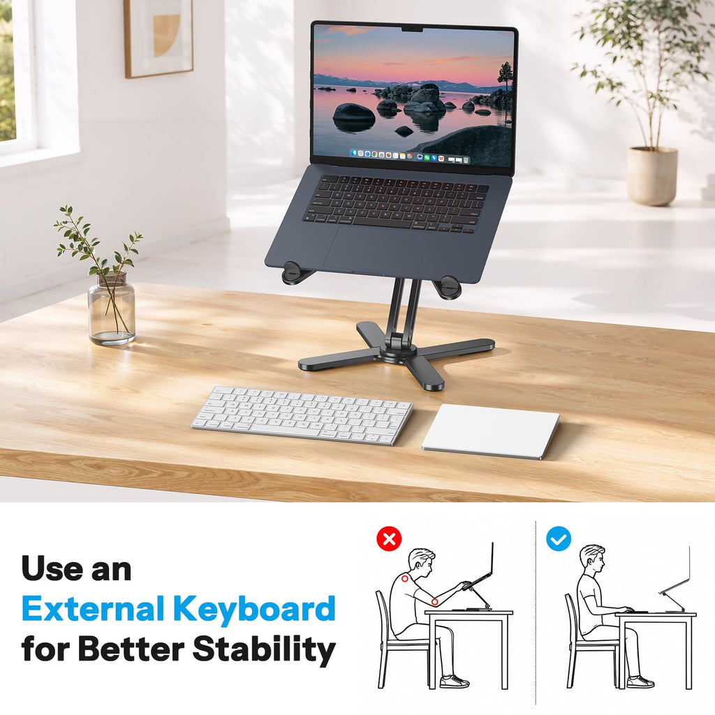 OMOTON 360° Rotating Laptop Stand Riser for Desk, Ergonomic Foldable Computer Stand Adjustable Height Angles for Collaborative Work, Easy Storage Fit Macbooks,All Laptops up to 16 inches